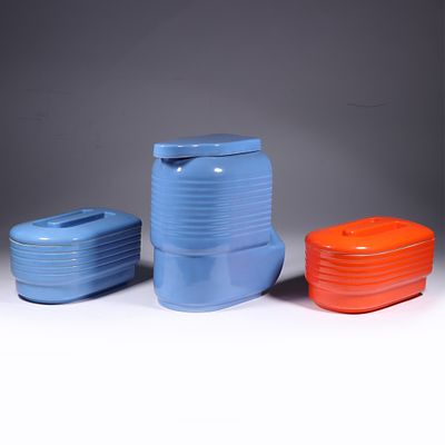 Art Deco Three Piece Hall China Refrigerator Set 8"H x 7 3/4"W (largest). Art Deco Three Piece 