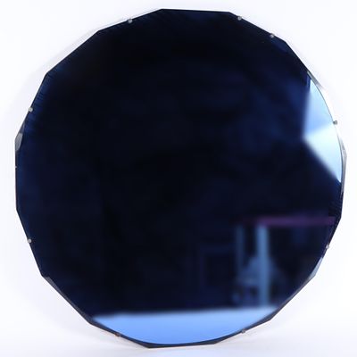 Art Deco Blue Glass Round Mirror 30"Diam. Art Deco Blue Glass Round Mirror Blue Beveled Glass 