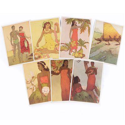 Seven John Melville Kelly Hawaiian 1950 Cruise Ship Menus 14"H x 10"W (one). Seven John Melville 