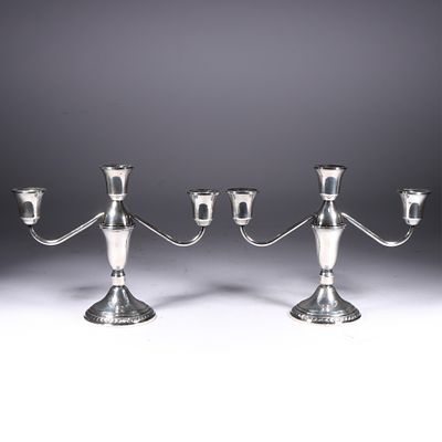 Pair of Duchin Creation weighted sterling silver 3 arm candelabras 7 1/2"H x 10 1/4"W (one)