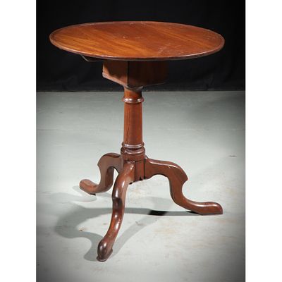Antique tilt-top table with tripod pedestal base 25 1/4H x 23W, 21 1/2Diam. - larger. Antique 