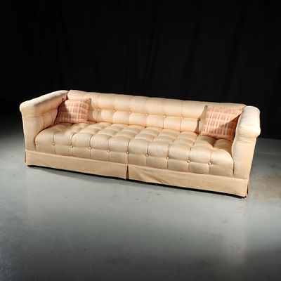 Vintage mid Century Baker furniture tufted long and low sofa. 26H x 89W x 32D, 15 1/2H 