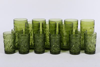 Indiana Glass Company thumbprint/Kings Crown pattern 16pc. group: 8 water tumblers and 8 juice 