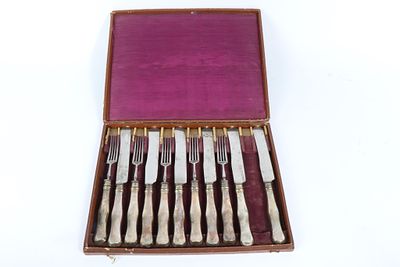 Austro-Hungarian 19th century silver knives and forks, 11pc 10 1/4"H x 1"W (Knife)