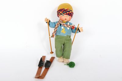 American Composition "Little Cherub" skier doll by Harriet Flanders for Georgene Averil 11"H