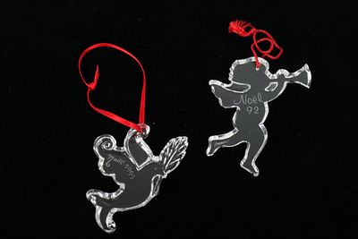 Baccarat, "Noel 1992 and 1993" crystal ornaments 3in tall. Baccarat, "Noel 1992 and 1993" 