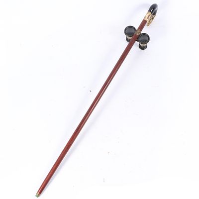 Antique wooden cane with horn handle mounted with silver vermeil openwork and LaMaire opera 