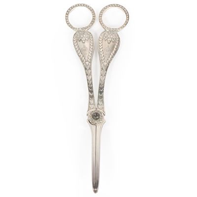 Antique Late Victorian English sterling silver grape shears scissors, George William Adams 