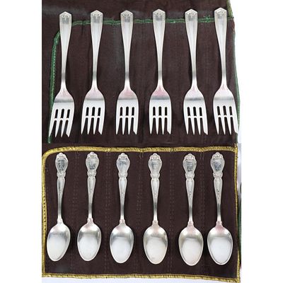 Antique sterling silver flatware, 12pc: 6 Gorham Portland teaspoons, 6 International Silver co. 