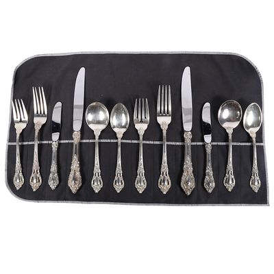 Eloquence by Lunt sterling silver flatware dinner set with stainless steel knife blades; two 