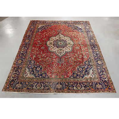 Persian red ground Tabriz room size estate carpet / rug, 10x13. 9' 7"H x 12' 9"W