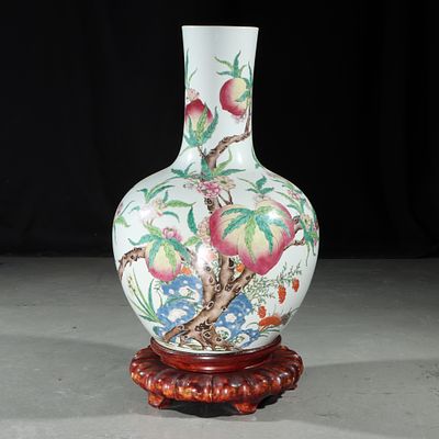 Large 27inch Chinese Qing Dynasty Tongzhi period Famille Rose "Nine Peach" porcelain floor vase 