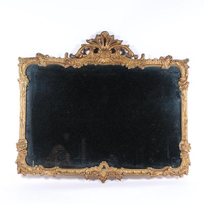 Antique French Baroque Louis XV style giltwood and gesso framed mirror 23 1/2H x 35 1/4W 