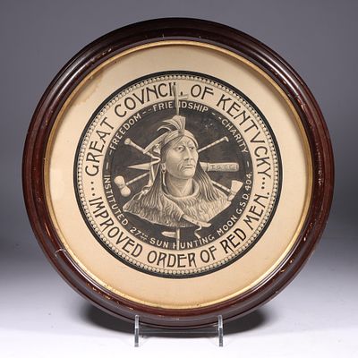 Framed graphite drawing original rendering illustration of the Great Council of Kentucky 