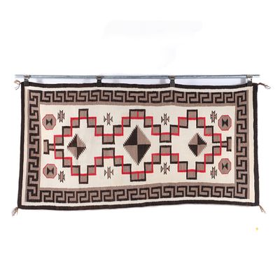 Navajo rug runner 1920s handspun yarn with three stepped diamonds and Chinle star design: 32" x 
