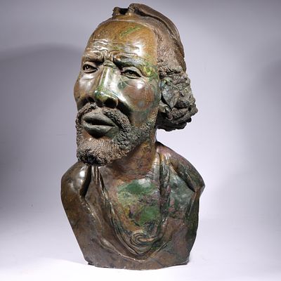 Edmond Chihowa, Zimbabwe (20th Century), 30inch African chief bust, carved Shona jade hardstone 