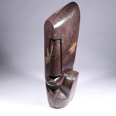 Moses Masaya, Zimbabwe (1947-1995), stylized modernist Janus Head, carved Shona stone sculpture 