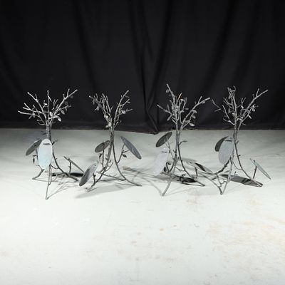 Four Michael Aram branch form bronze shoe store display stands for Saks Fifth Avenue 24 1/2"H x 