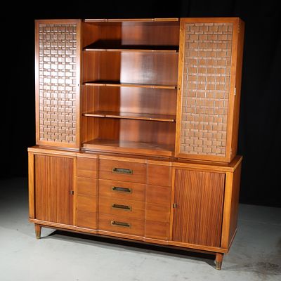 John Widdicomb Mid Century Modern step back cabinet sideboard hutch 74 1/2"H x 68 1/4"W x 21"D. J 