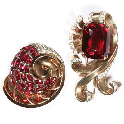 MB Marcel Boucher sterling vermeil ruby red crystal fur clip and unsigned sterling vermeil fur 