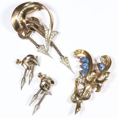 MB Marcel Boucher Retro sterling vermeil arrow drop brooch and matching earrings with Reja 