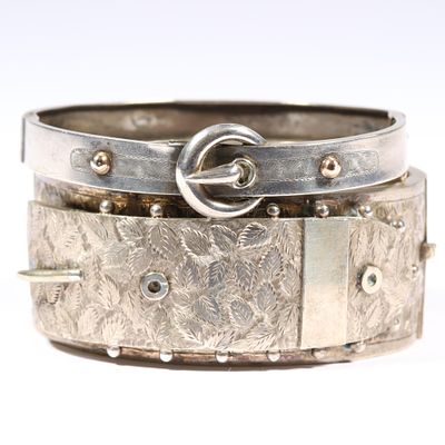 Antique Victorian large silver buckle bracelet with 800 silver small buckle bracelet. 1"H x 2 