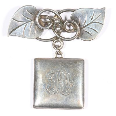 Georg Jensen sterling silver chatelaine with R. Blackinton & Co sterling locket engraved JKM 2 