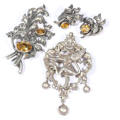 Peruzzi 800 silver mythological winged creature brooch with Parenti sterling silver citrine 