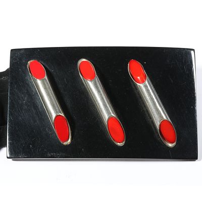 Art Deco Machine Age early plastics and sheer fabric belt. 27"L x 2 3/8"W. Art Deco Machine Age 