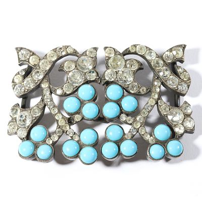 Antique Victorian paste turquoise glass berry buckle. 2"H x 2 7/8"W. Antique Victorian paste 