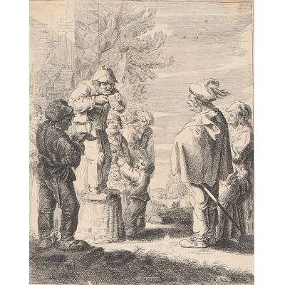 Jan / Andries Both, Dutch (1642-1650), The Five Senses (Sound), etching on laid paper, 8 1/2"H x 6. 