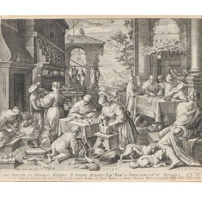 Jacopo Bassano / Jan Sadeler, Flemish (16th Century), The Rich Man and Lazarus, engraving on laid. 