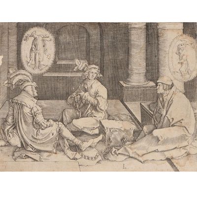 after Lucas van Leyden, Dutch (1494-1533), Joseph Interpreting the Dreams in Prison, engraving on. 