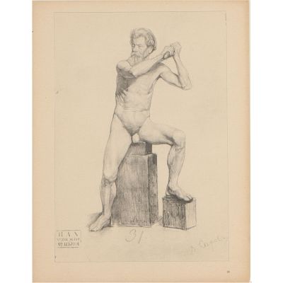 Standing male nude in twisting pose from the H.A.N. Academy Teaching Folio, 1924, after a 