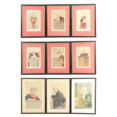 Collection of 9 Vanity Fair Magazine Red Robed Judge / Judge caricature lithographs, including 