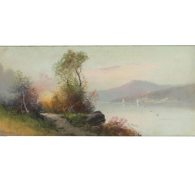 William Henry Chandler, American (1854-1928), Hudson Valley landscape / panoramic river scene with. 