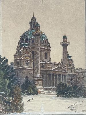 Ernst Graner, Austrian (1865-1943), Karlskirche in Winter, St. Charles's Church, Vienna, watercolor