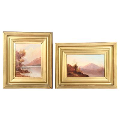 Pair antique 19thC. American New England School, Echo Lake White Mountains, New Hampshire, 1881 