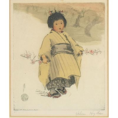 Helen Hyde, American (1868-1919), Happiness Flower / Blossom Child, 1902, color etching, 7 1/2"H x 6