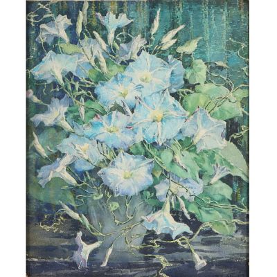 Polly (Emma Parker) Nordell, American (1876-1958), floral still life with morning glories,. Polly 