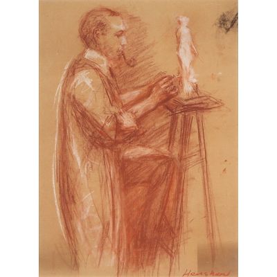 Glenn (Glen) Cooper Henshaw, American (1880-1946), sculptor portrait, the artist in his studio, oil