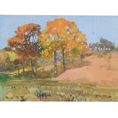 John Zwara, Hungary / Indiana (1880 - 1951), Autumn Hills landscape, watercolor on paper, 8 1/4"H x
