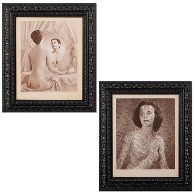 Paul H. Oelman (American; 1880-1957) pair framed erotic nude toned photographs ca. 1930s-1950s. 