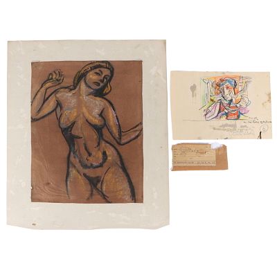 Paul Burlin, New York (1886 - 1969), female nude / On the Horns of Dilemma, 2 mixed media drawings,