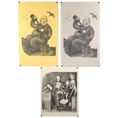 Susan Willard Flint, American (1902 - 1984), drunken sailor (2) / prop house, 3 lithographs, 20. 