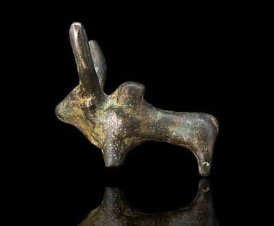 Ancient Bronze Statuette of a humped zebu bull, Amlash culture of Northern Iran. The figurine 