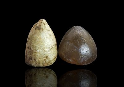 Ancient carved Stone chess pieces, Nishapur middle Islamic period. Islamic Eastern. These pieces 