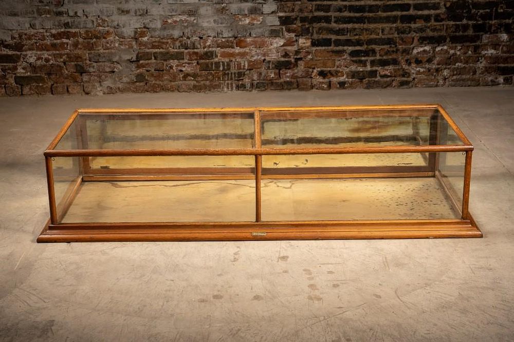 Lot 201: Antique Wooden Display Case With Mirrored Doors