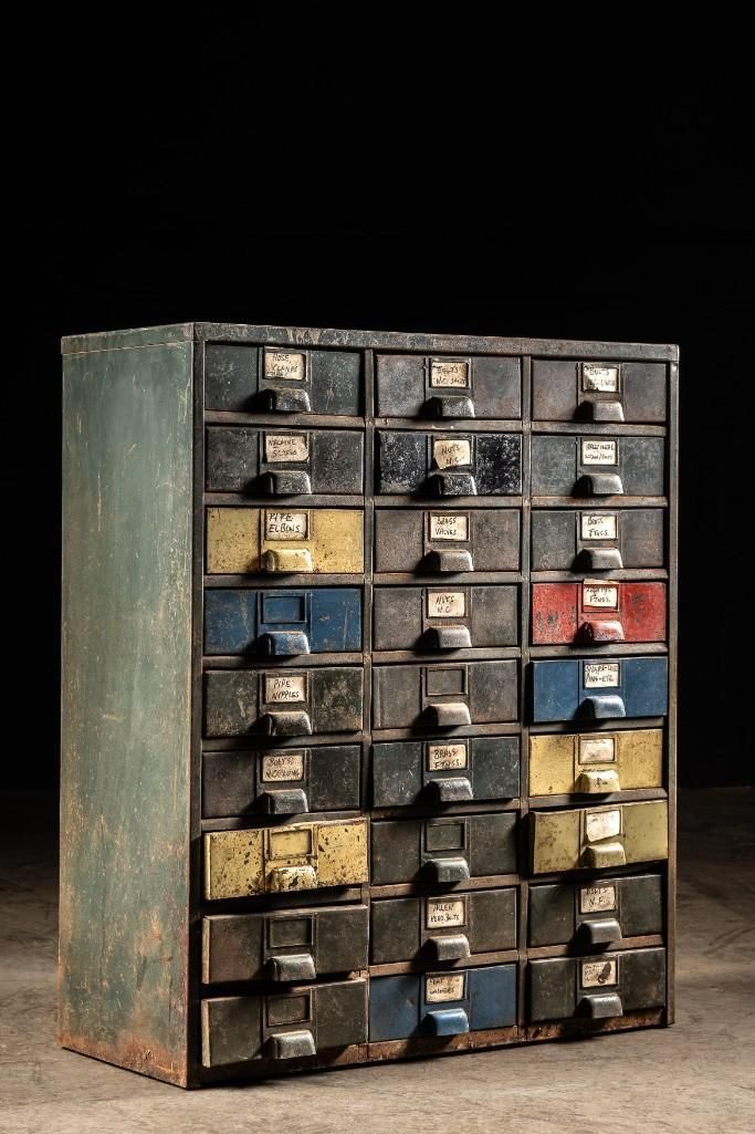 Lot 208: Vintage Industrial Steel Parts Cabinet