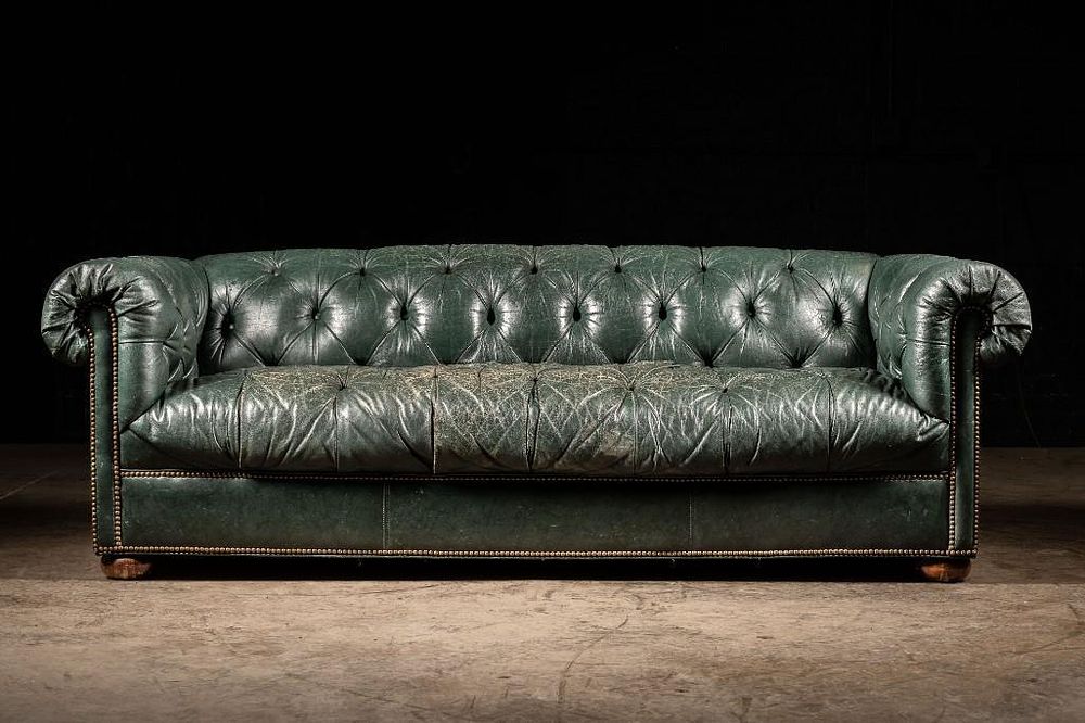 Lot 209: Vintage Tufted Leather Sofa in Green
